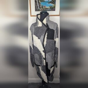 Vtg Dolcezza Gray White Black Abstract Wool Blend Collared Pockets Jacket Sz XL